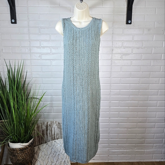 Hem and Thread Sage Green Sleeveless Ribbed Knit Midi Dress Size Medium - Picture 1 of 8